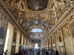 Paintings and French crown jewels at the Galerie d`Apollon gallery at the First Floor of the Denon Wing of the Louvre Museum