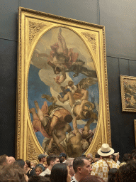 Painting `Jupiter foudroyant les Vices` by Paolo Caliari at the First Floor of the Denon Wing of the Louvre Museum