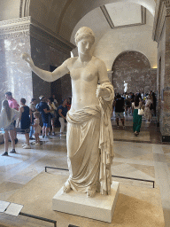 Statue `Venus de Arlès` and other sculptures at the Parthenon Room at the Ground Floor of the Sully Wing of the Louvre Museum, with explanation