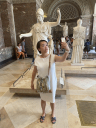 Miaomiao with a statue of Athena and other statues at the Parthenon Room at the Ground Floor of the Sully Wing of the Louvre Museum