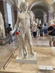 Statue `Diomedes stealing the Palladion` and other statues at the Parthenon Room at the Ground Floor of the Sully Wing of the Louvre Museum, with explanation