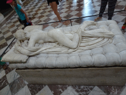 Statue `Sleeping Hermaphrodite` at the Salle des Cariatides room at the Ground Floor of the Sully Wing of the Louvre Museum