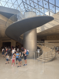 Staircase from the lobby at the Lower Ground Floor of the Louvre Museum to the Louvre Pyramid at the Cour Napoleon courtyard