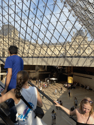 The lobby at the Lower Ground Floor, the Pavillon de l`Horloge pavilion at the Sully Wing and the Richelieu Wing of the Louvre Museum, viewed from the staircase to the Louvre Pyramid at the Cour Napoleon courtyard