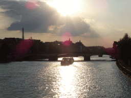 The Pont du Caroussel and Pont Royal bridges over the Seine river and the Eiffel Tower, viewed from the Pont des Arts bridge