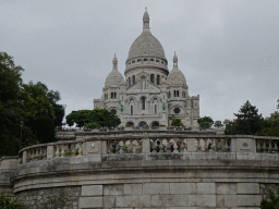 The Square Louise Michel and the front of the Basilique du Sacré-Coeur church, viewed from the Place Saint-Pierre square