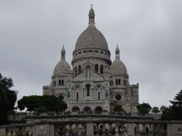 The Square Louise Michel and the front of the Basilique du Sacré-Coeur church, viewed from the Place Saint-Pierre square