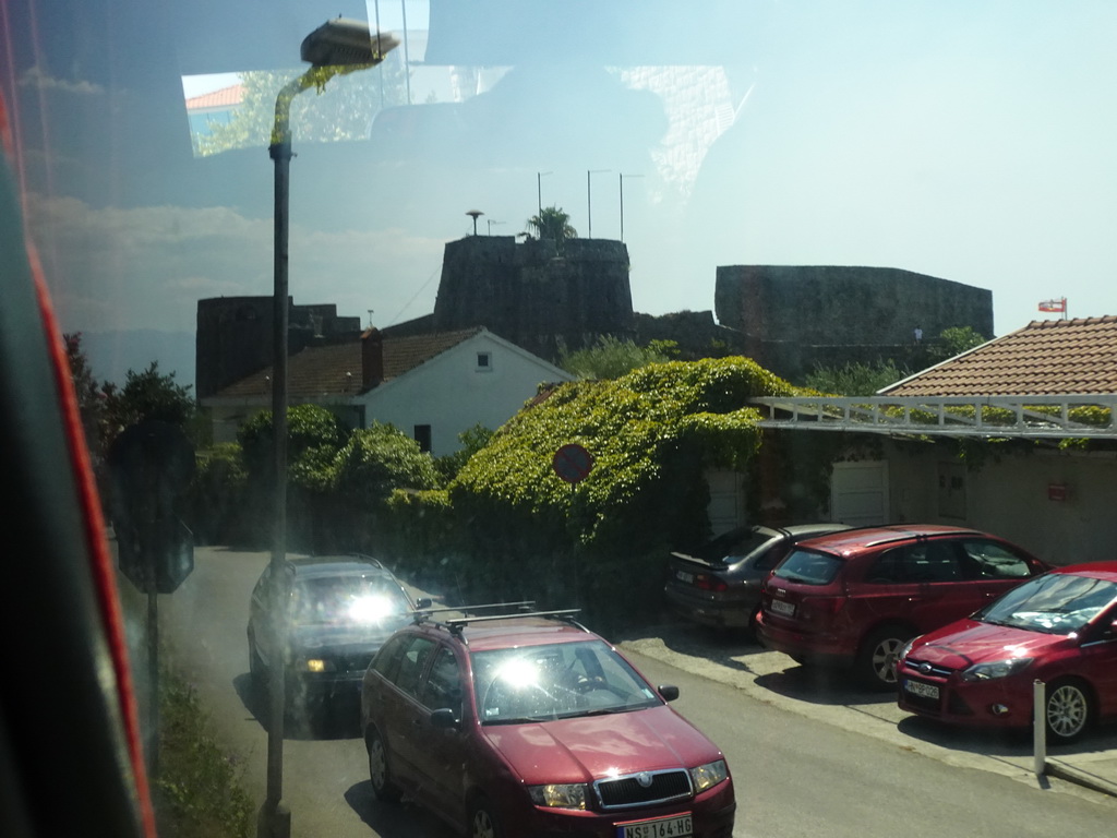 The Kanli Kula fortress at the town of Herceg Novi, viewed from the tour bus on the E65 road