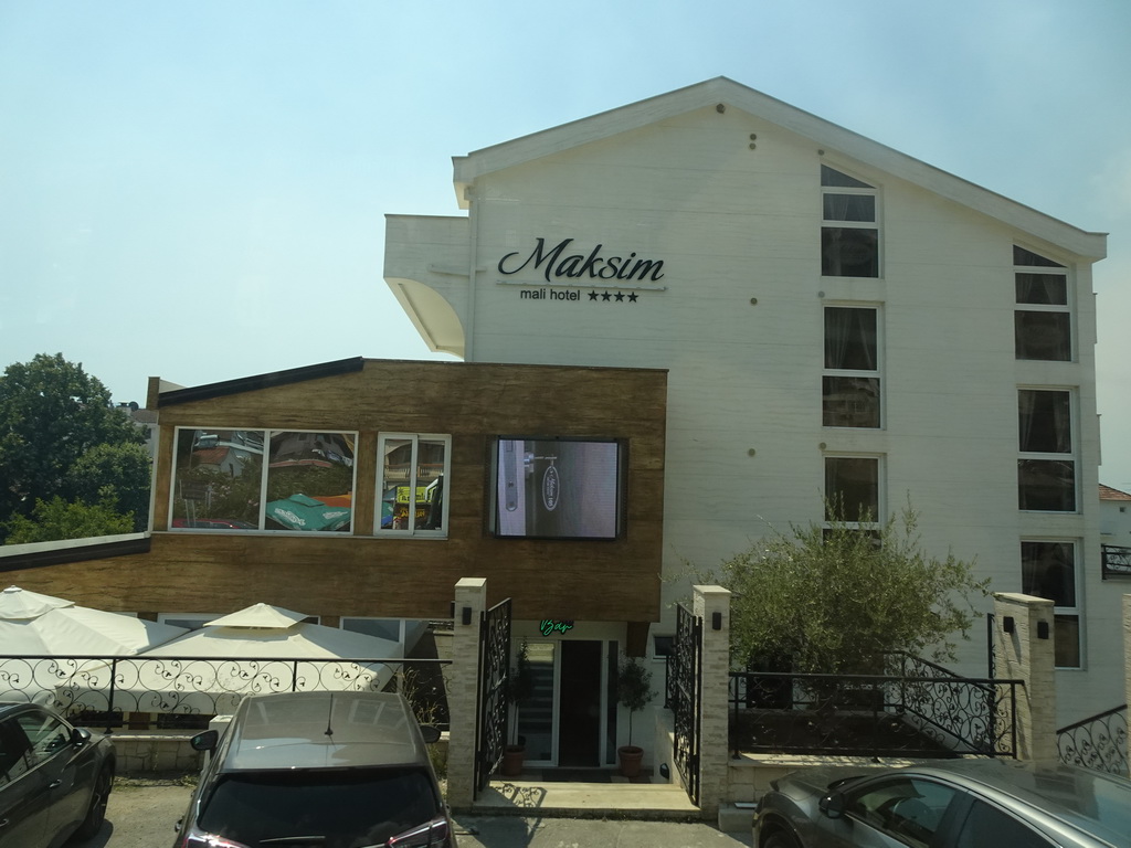 Front of the Hotel Maksim at the town of Meljine, viewed from the tour bus on the E65 road