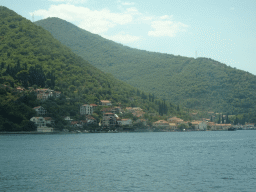 The Bay of Kotor and the town of Lepetani, viewed from the tour bus on the E65 road just north of the town of Kamenari