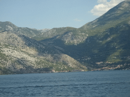 The Bay of Kotor and the town of Risan, viewed from the tour bus on the E65 road at the town of Kostanjica