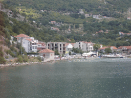 Beach at the town of Risan and the Bay of Kotor, viewed from the tour bus on the E65 road