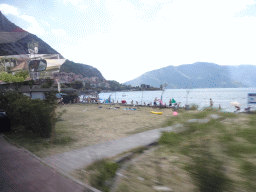 Beach at the town of Risan and the Bay of Kotor, viewed from the tour bus on the E65 road