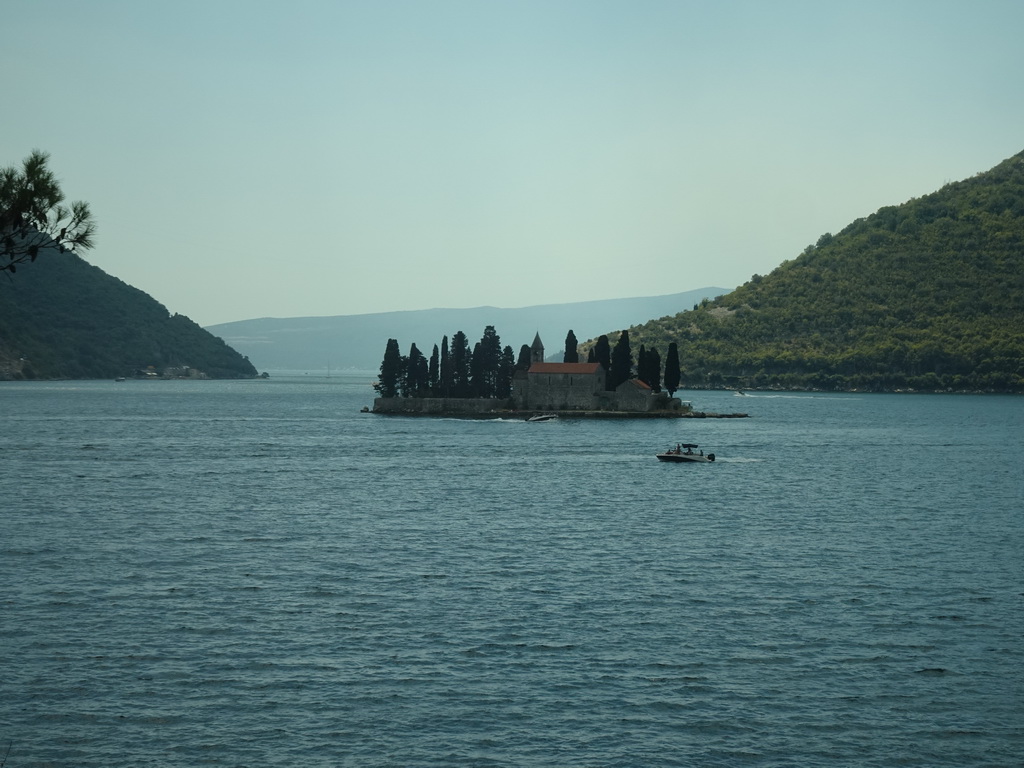 The Bay of Kotor with the Saint George Island, viewed from the parking lot at the west side of the town