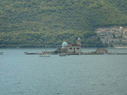 The Bay of Kotor with the Our Lady of the Rocks Island and the town of Kostanjica, viewed from the parking lot at the west side of the town