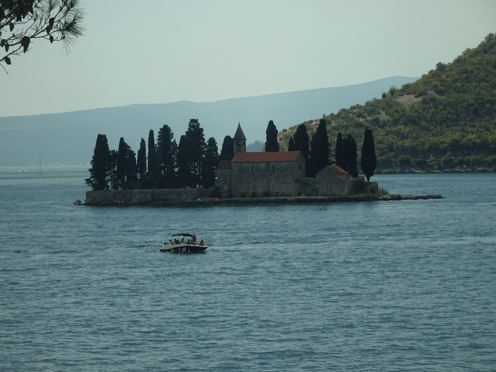 The Bay of Kotor with the Saint George Island, viewed from the parking lot at the west side of the town