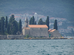 The Saint George Island at the Bay of Kotor and the town of Kostanjica, viewed from the Perast Harbour