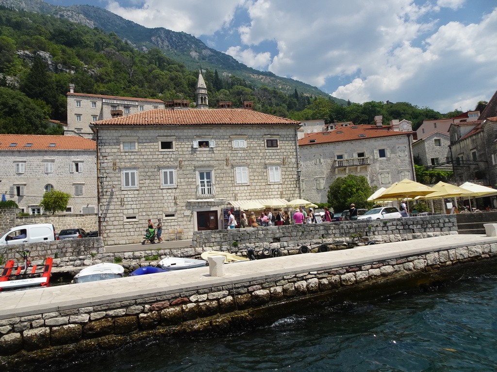 The promenade, viewed from the ferry from the town center to the Our Lady of the Rocks Island