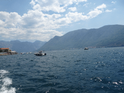 Boats at the Bay of Kotor, viewed from the ferry from the town center to the Our Lady of the Rocks Island