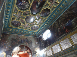 Nave and ceiling of the Church of Our Lady of the Rocks at the Our Lady of the Rocks Island, with the painting `The Death of the Virgin` by Tripo Kokolja