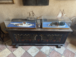 Scale models of boats, the Our Lady of the Rocks Island and the Saint George Island, at the ground floor of the museum at the Church of Our Lady of the Rocks at the Our Lady of the Rocks Island