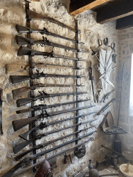 Guns and swords at the upper floor of the museum at the Church of Our Lady of the Rocks at the Our Lady of the Rocks Island