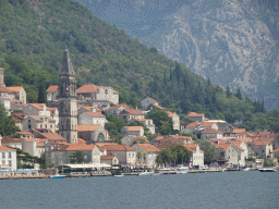 The town center with the Church of Saint Nicholas, viewed from the upper floor of the museum at the Church of Our Lady of the Rocks at the Our Lady of the Rocks Island