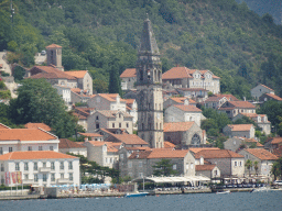 The town center with the Church of Saint Nicholas, viewed from the upper floor of the museum at the Church of Our Lady of the Rocks at the Our Lady of the Rocks Island