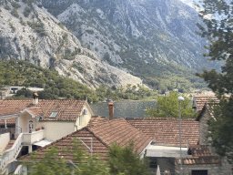 Houses at the town of Orahovac and oyster farm at the town of Ljuta, viewed from the tour bus on the E65 road