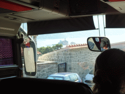 The Bay of Kotor with the Our Lady of the Rocks Island, viewed from the tour bus on the E65 road