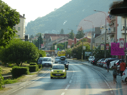 Buildings at the town of Bijela, viewed from the tour bus on the E65 road