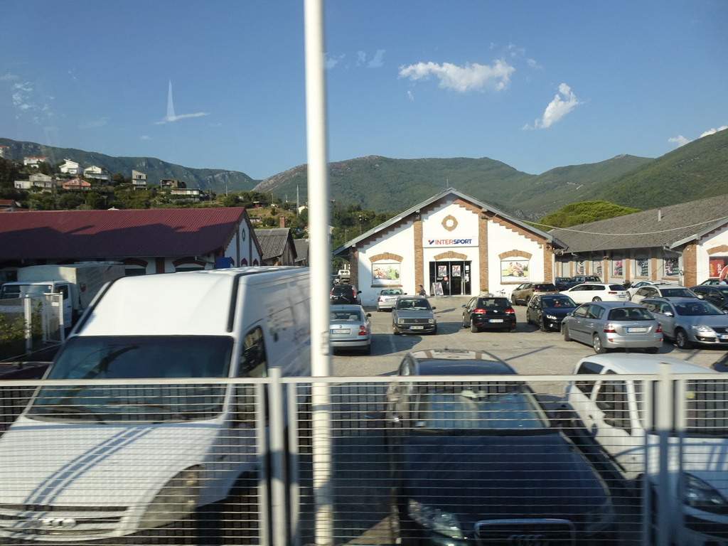 Front of the InterSport Zelenika store at the town of Zelenika, viewed from the tour bus on the E65 road