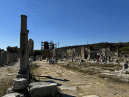 The south side of the Columned Main Street, the Hellenistic City Gate and Towers, under renovation, and the Hadrianus Arch at the Ancient City of Perge