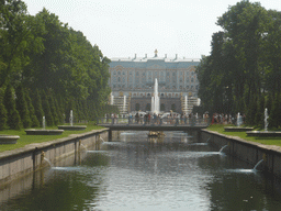 The Samsonovskiy Canal, the Great Cascade and the front of the Great Palace, viewed from the touring cart