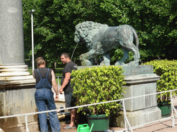 Fountain with a lion at the Lion Cascade, viewed from the touring cart