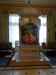 Statue of the founder of the ISKCON movement, A. C. Bhaktivedanta Swami Prabhupada, at the ground floor of the Castle of Petite-Somme