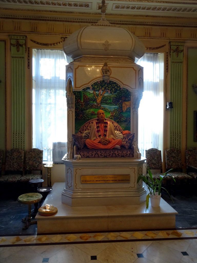 Statue of the founder of the ISKCON movement, A. C. Bhaktivedanta Swami Prabhupada, at the ground floor of the Castle of Petite-Somme