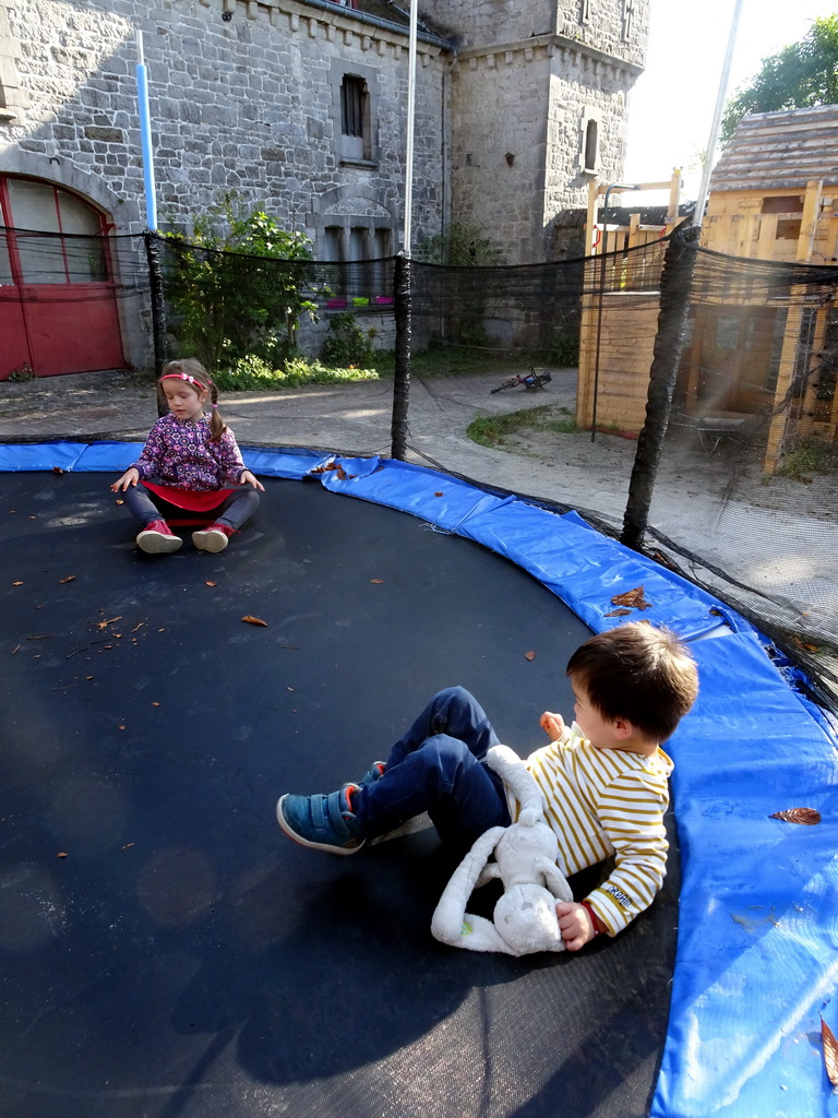 Max at the trampoline at the playground of the Castle of Petite-Somme