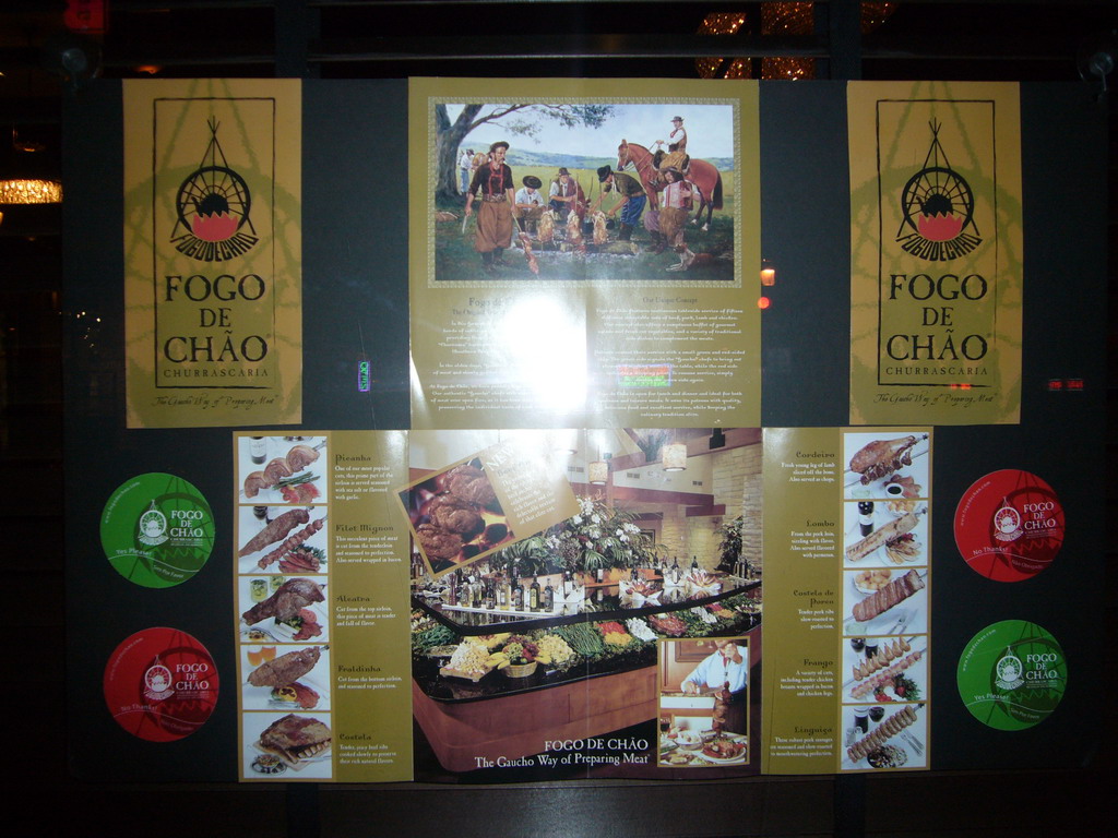 The menu of the Brazilian restaurant `Fogo de Chão`