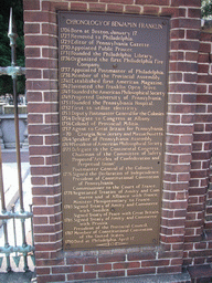 Inscription of the Chronology of Benjamin Franklin, at Christ Church Burial Ground