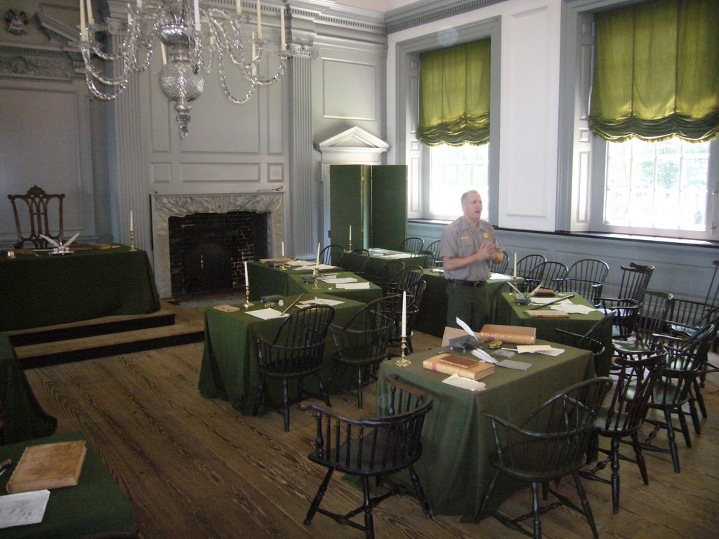 Tour guide in the Assembly Room of Independence Hall
