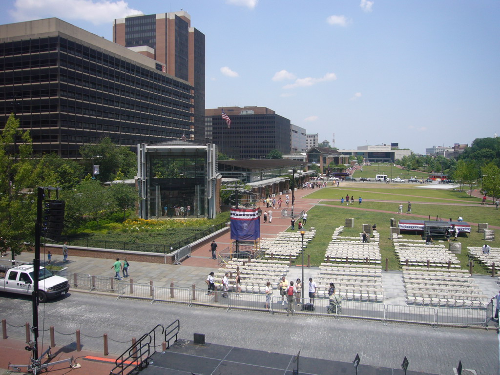 View from the second floor of Independence Hall on Independence Mall and the Liberty Bell Center