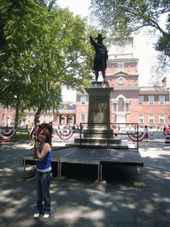 Miaomiao at Independence Square, with the Commodore John Barry statue and Independence Hall
