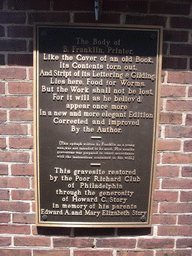 Inscription at the grave of Benjamin Franklin, at Christ Church Burial Ground