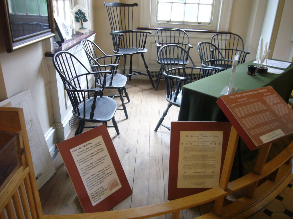 The site of the First Continental Congress, inside Carpenter`s Hall, with explanation