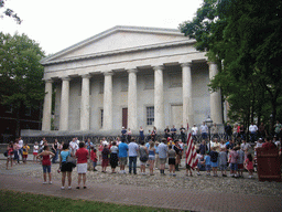 The back side of the Second Bank of the United States, with Independence Day actors and tourists
