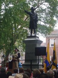 Independence Day ceremony at Independence Square, with the Commodore John Barry statue