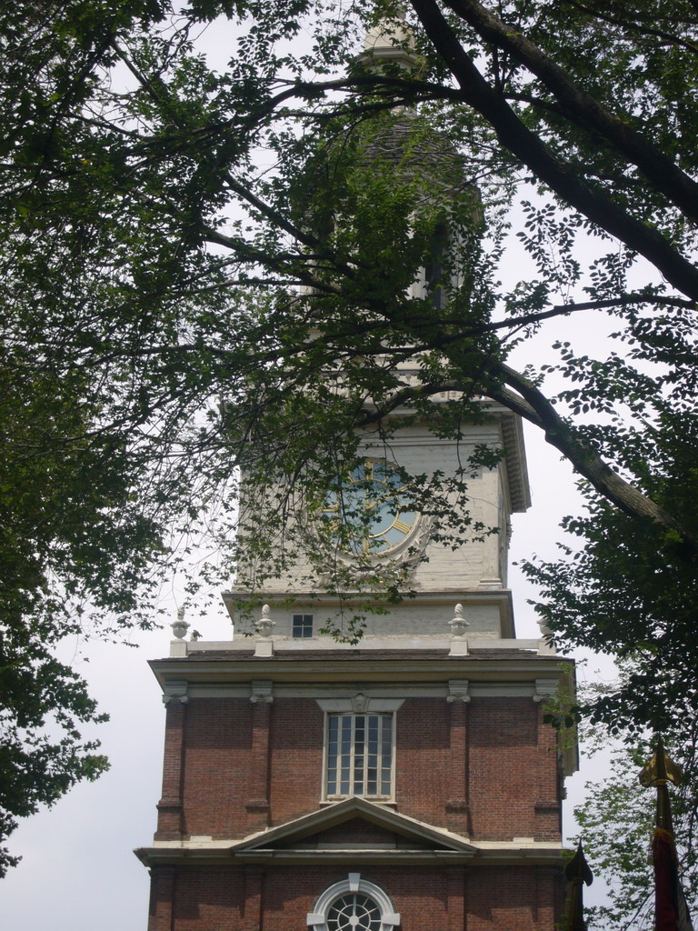 The bell tower of Independence Hall, with ringing bells during the Independence Day ceremony