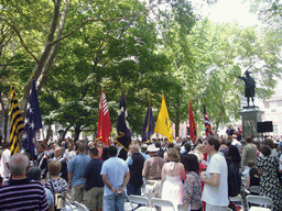 Independence Day ceremony at Independence Square, with the Commodore John Barry statue