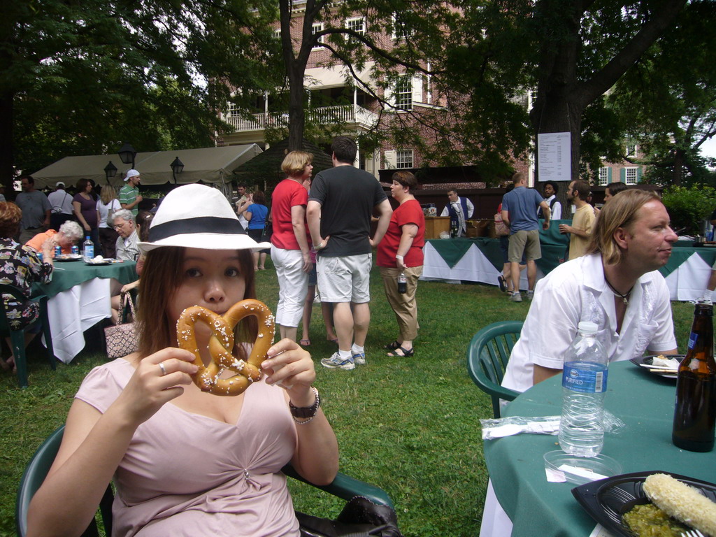 Miaomiao with a Philly Soft Pretzel at the City Tavern